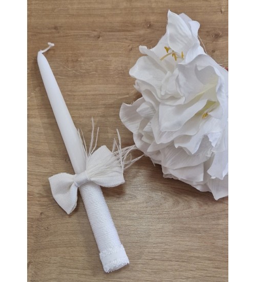 Krikšto balta žvakė su lininiu kaspinėliu 30 cm. Spalva balta / balta (1)